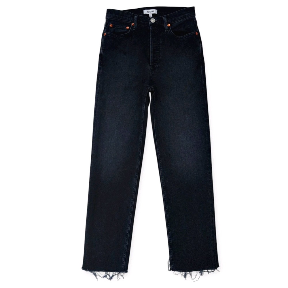 Re/Done 70s High Rise Stove Pipe Jeans 27 Washed Noir Raw Hem 165-3WSTV27